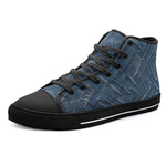High-Top Canvas Shoes Abstract Blue Denim Cloth Print