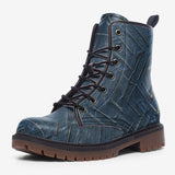 Leather Boots Abstract Blue Denim Cloth Print