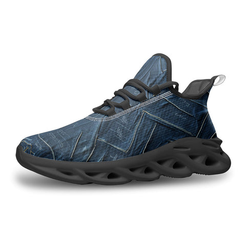 Sports Sneakers Abstract Blue Denim Cloth Print