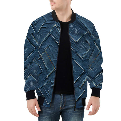 Bomber Jacket Abstract Blue Denim Cloth Print