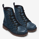 Leather Boots Abstract Blue Denim Cloth Print