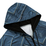 Men's Zip Up Hoodie Abstract Blue Denim Cloth Print