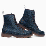 Leather Boots Abstract Blue Denim Cloth Print