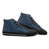 High-Top Canvas Shoes Abstract Blue Denim Cloth Print