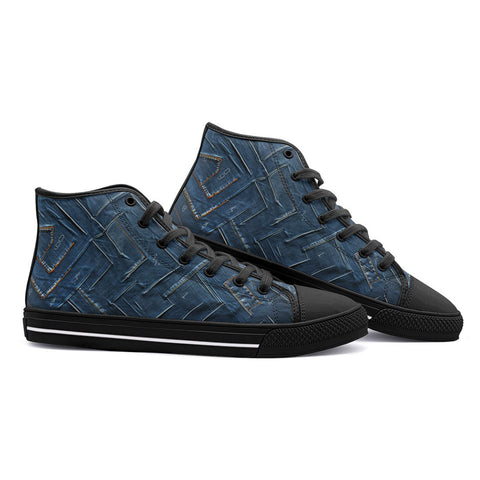 High-Top Canvas Shoes Abstract Blue Denim Cloth Print