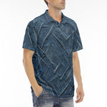 Men's Polo Shirt Abstract Blue Denim Cloth Print