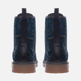 Leather Boots Abstract Blue Denim Cloth Print