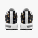 Air Cushion Sneakers Gold and Black Skull Motifs