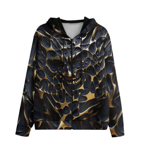 Men's Zip Up Hoodie Gold and Black Skull Motifs