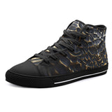 High-Top Canvas Shoes Gold and Black Skull Motifs