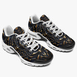 Air Cushion Sneakers Gold and Black Skull Motifs