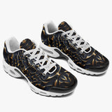 Air Cushion Sneakers Gold and Black Skull Motifs
