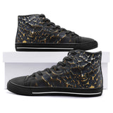 High-Top Canvas Shoes Gold and Black Skull Motifs