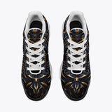 Air Cushion Sneakers Gold and Black Skull Motifs
