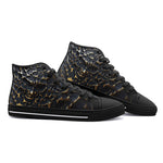 High-Top Canvas Shoes Gold and Black Skull Motifs