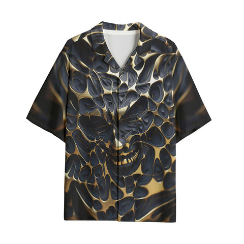 Hawaiian Shirt Gold and Black Skull Motifs