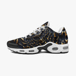 Air Cushion Sneakers Gold and Black Skull Motifs
