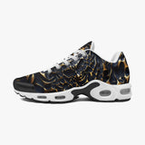 Air Cushion Sneakers Gold and Black Skull Motifs