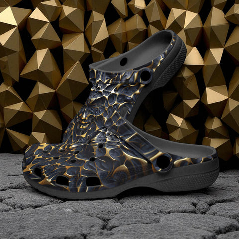 Classic Clogs Gold and Black Skull Motifs