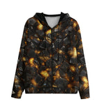 Men's Zip Up Hoodie Black Stone Glowing Gold