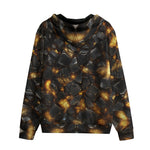 Men's Zip Up Hoodie Black Stone Glowing Gold