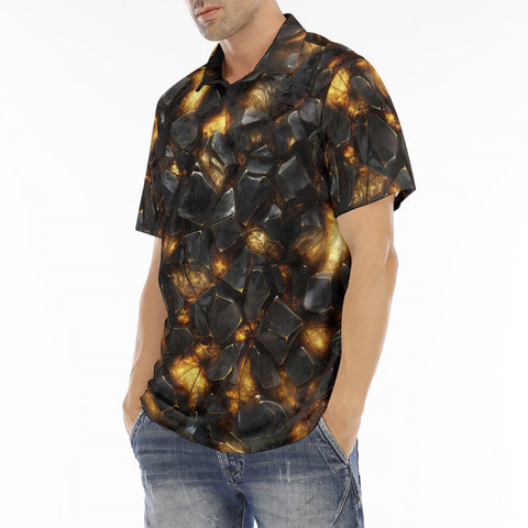 Men's Polo Shirt Black Stone Glowing Gold