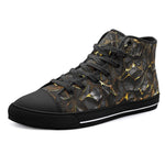 High-Top Canvas Shoes Shiny Black and Golden Texture
