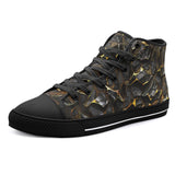 High-Top Canvas Shoes Shiny Black and Golden Texture