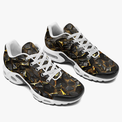 Air Cushion Sneakers Shiny Black and Golden Texture
