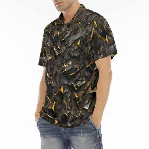 Men's Polo Shirt Shiny Black and Golden Texture