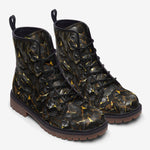 Leather Boots Shiny Black and Golden Texture