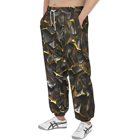 Men's Sweatpants Shiny Black and Golden Texture
