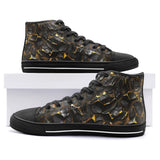 High-Top Canvas Shoes Shiny Black and Golden Texture