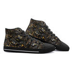 High-Top Canvas Shoes Shiny Black and Golden Texture
