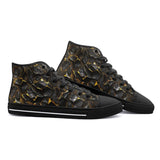 High-Top Canvas Shoes Shiny Black and Golden Texture