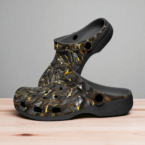 Classic Clogs Shiny Black and Golden Texture