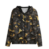 Men's Zip Up Hoodie Black and Gold Geometric Art