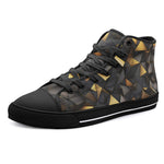 High-Top Canvas Shoes Black and Gold Geometric Art