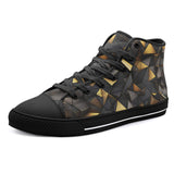 High-Top Canvas Shoes Black and Gold Geometric Art