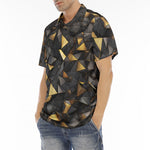 Men's Polo Shirt Black and Gold Geometric Art