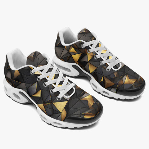 Air Cushion Sneakers Black and Gold Geometric Art