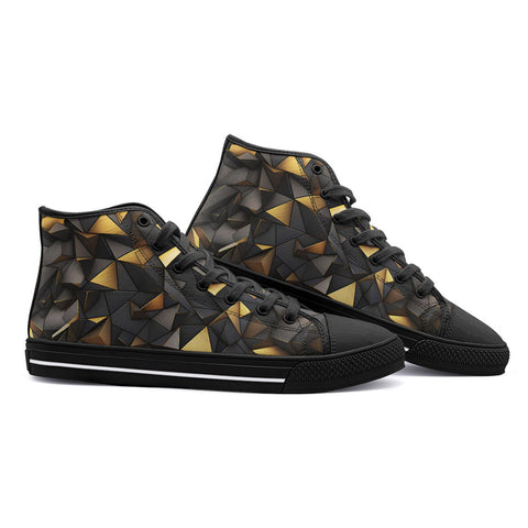 High-Top Canvas Shoes Black and Gold Geometric Art