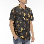Men's Polo Shirt Black and Gold Geometric Art