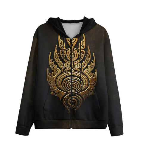 Men's Zip Up Hoodie Gold Tribal Symbol