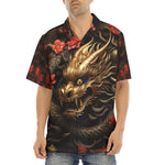 Hawaiian Shirt Golden Dragon Red Flowers