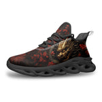 Sports Sneakers Golden Dragon Red Flowers