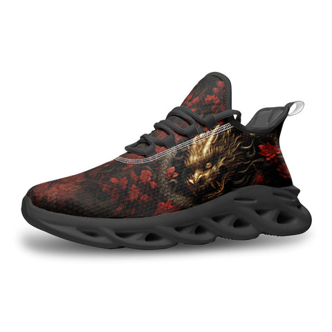Sports Sneakers Golden Dragon Red Flowers