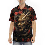 Men's Polo Shirt Golden Dragon Red Flowers