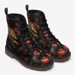 Leather Boots Golden Dragon Red Flowers