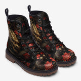 Leather Boots Golden Dragon Red Flowers